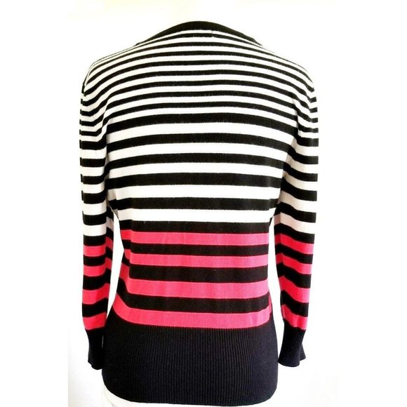 Maurices Women’s White Red Black Striped 3/4 Sleeve Cardigan Sweater Size Medium - Picture 4 of 8
